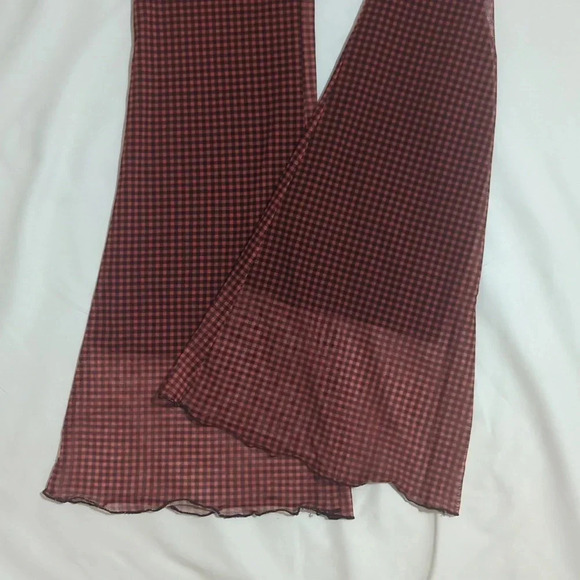 Nasty Gal Gingham Mesh High Waisted Flare Pants, Color Orange/Black Size 4 - Picture 8 of 16